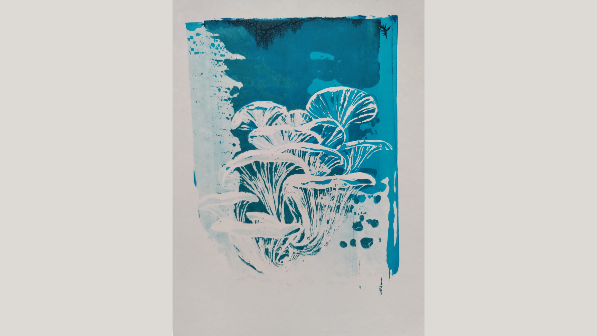Painting of fungi - light blue and grey