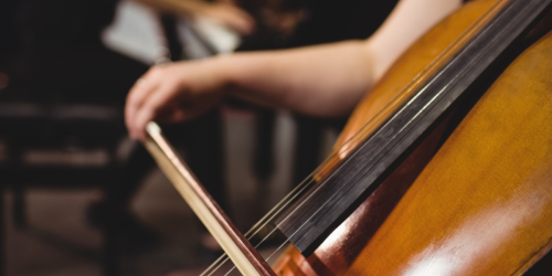 Close up of a person playing cello