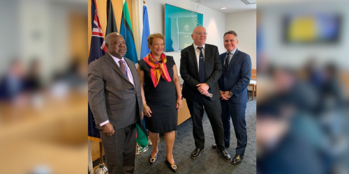 Neil Stott, The Hon Mitch Fifield, Catherine Pollard, and H.E. Georges Nzongola-Ntalaja