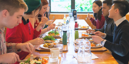 Students eating in dining hall